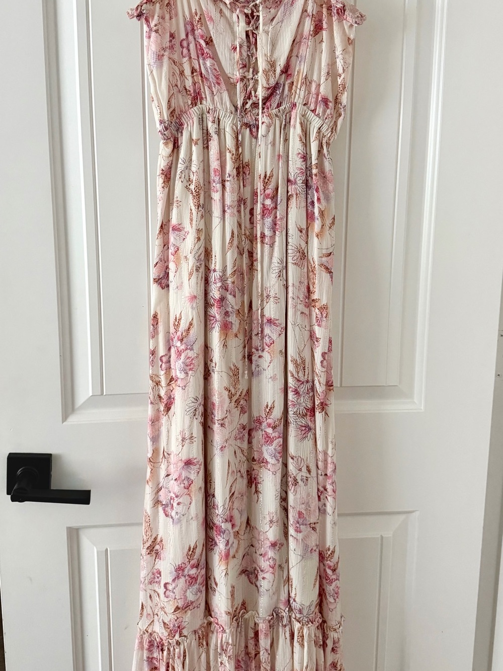 Maxi Floral Boho Dress in Cream and Pink